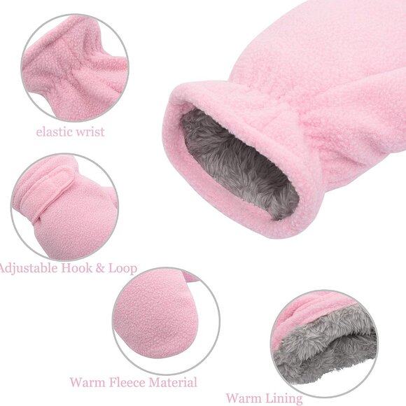 Toddler Baby Boy Girls Winter Warm Mittens - Kids Easy-On Sherpa Fleece Lined Sn - Picture 4 of 6
